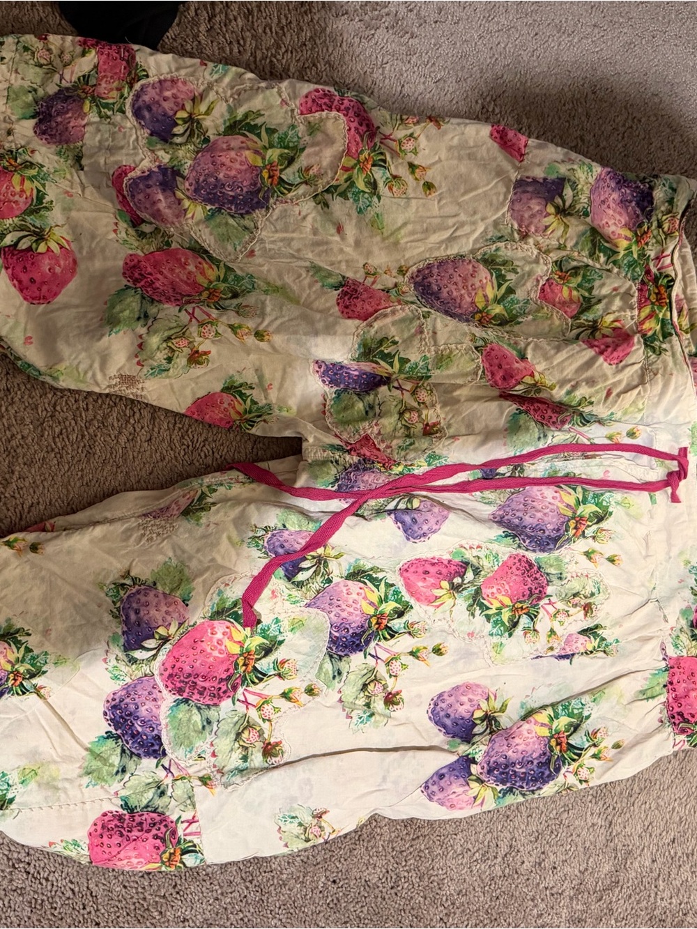 Magnolia Pearl Cream Lounge Trousers with Pink & Purple Strawberry Print